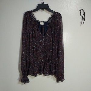 Peach Love California 2XL/3XL Floral Boho Balloon Sleeve Peplum Peasant Blouse